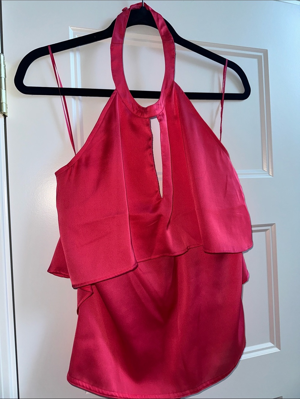 Guess Hot Pink Satin Halter Ruffle Camisole